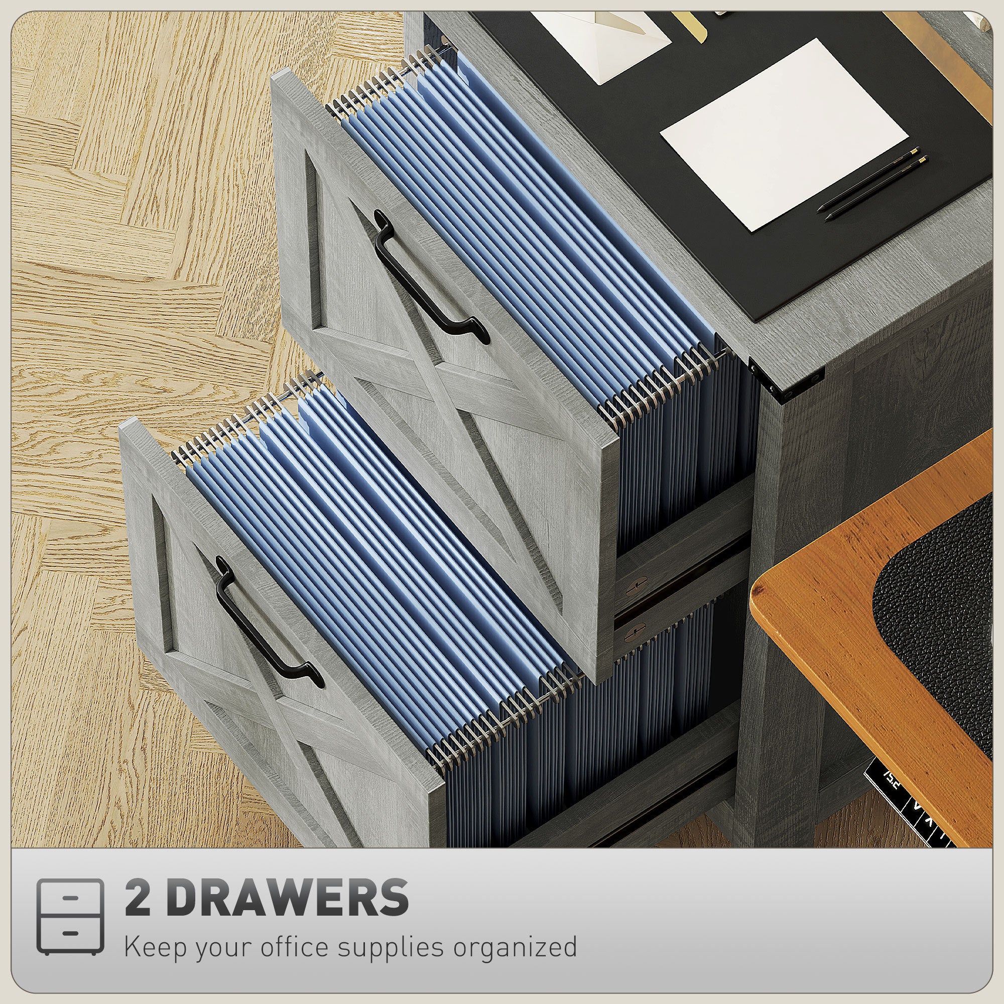 File Cabinet with 2 Drawers, Rustic Farmhouse Office Storage Cabinet,Light Gray | Premium Home Decor - Grand Goldman