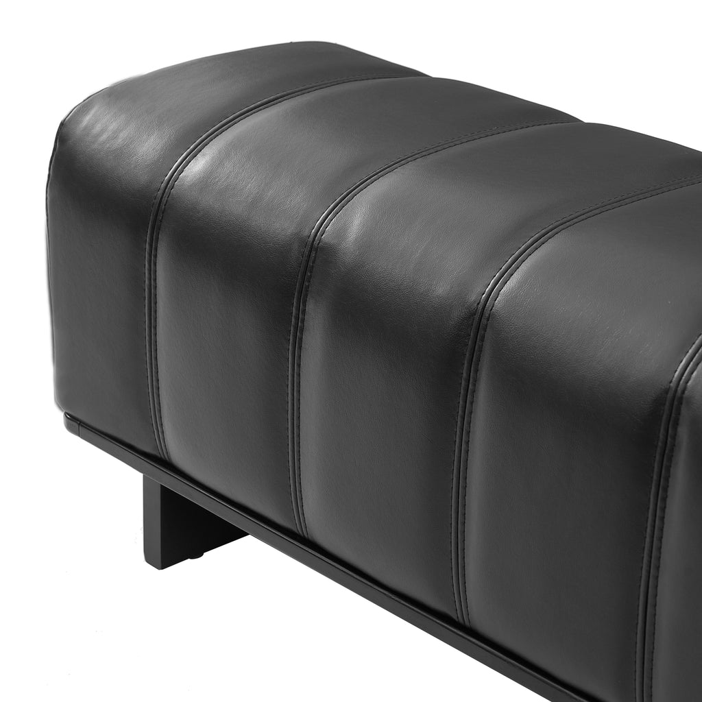 Indoor Dining Bench with Black PU Fabric Upholstery and Rubber Wood Legs, Comfortable Seating for Dining Room or Living Area - Grand Goldman Shop
