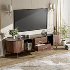 Mid-Century Modern TV Stand for 80' TV, Entertainment Center with Storage in Dark Brown, Solid Wood and MDF Construction, 70.8' L x 15.5' W x 18.1' H - Grand Goldman Shop