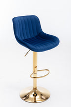 Chrome Footrest and Base Swivel Height Adjustable Mechanical Lifting Velvet + Golden Leg Simple Bar Stool,Set of 2,Navy - Grand Goldman Shop