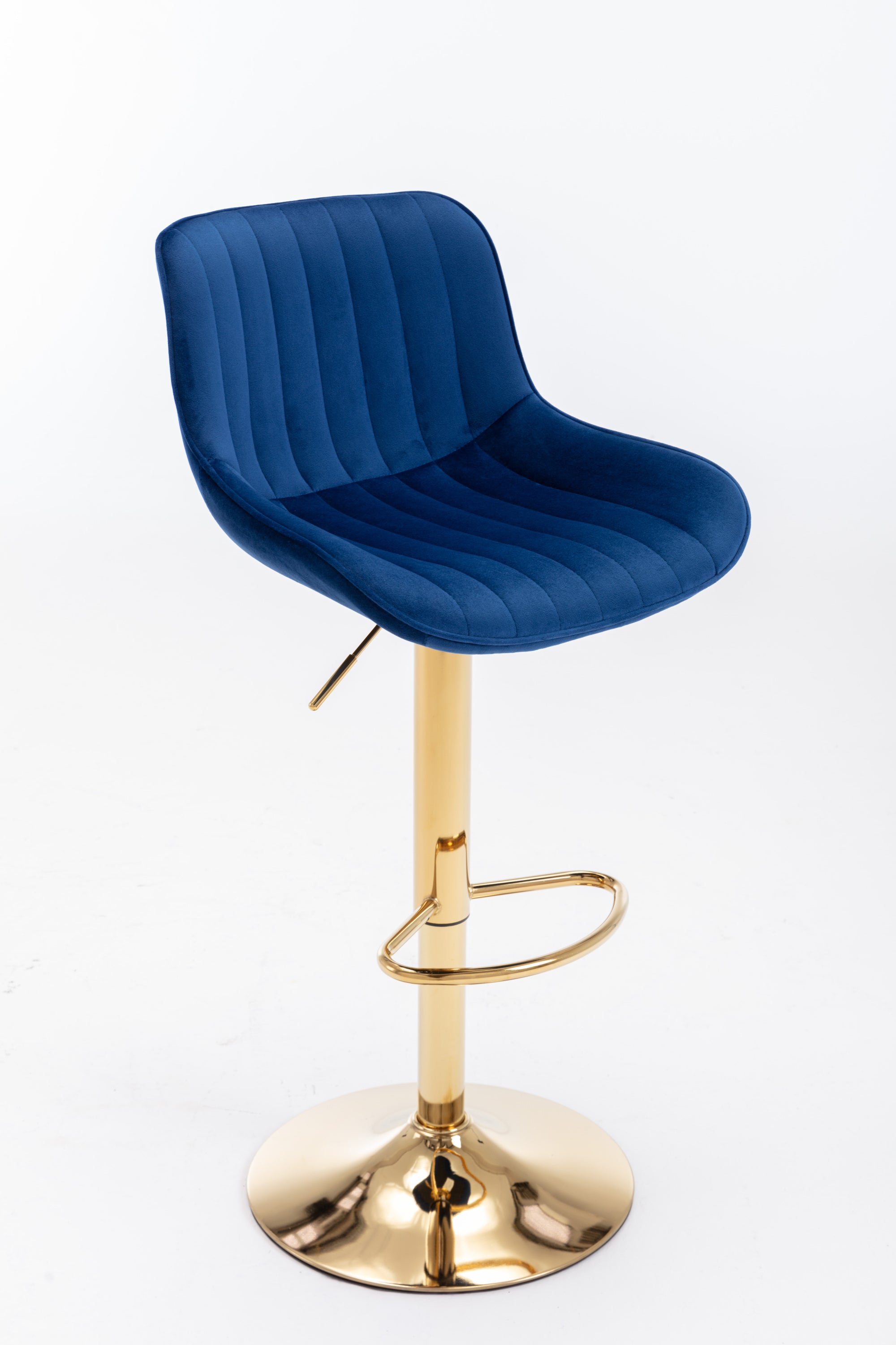 Chrome Footrest and Base Swivel Height Adjustable Mechanical Lifting Velvet + Golden Leg Simple Bar Stool,Set of 2,Navy - Grand Goldman Shop