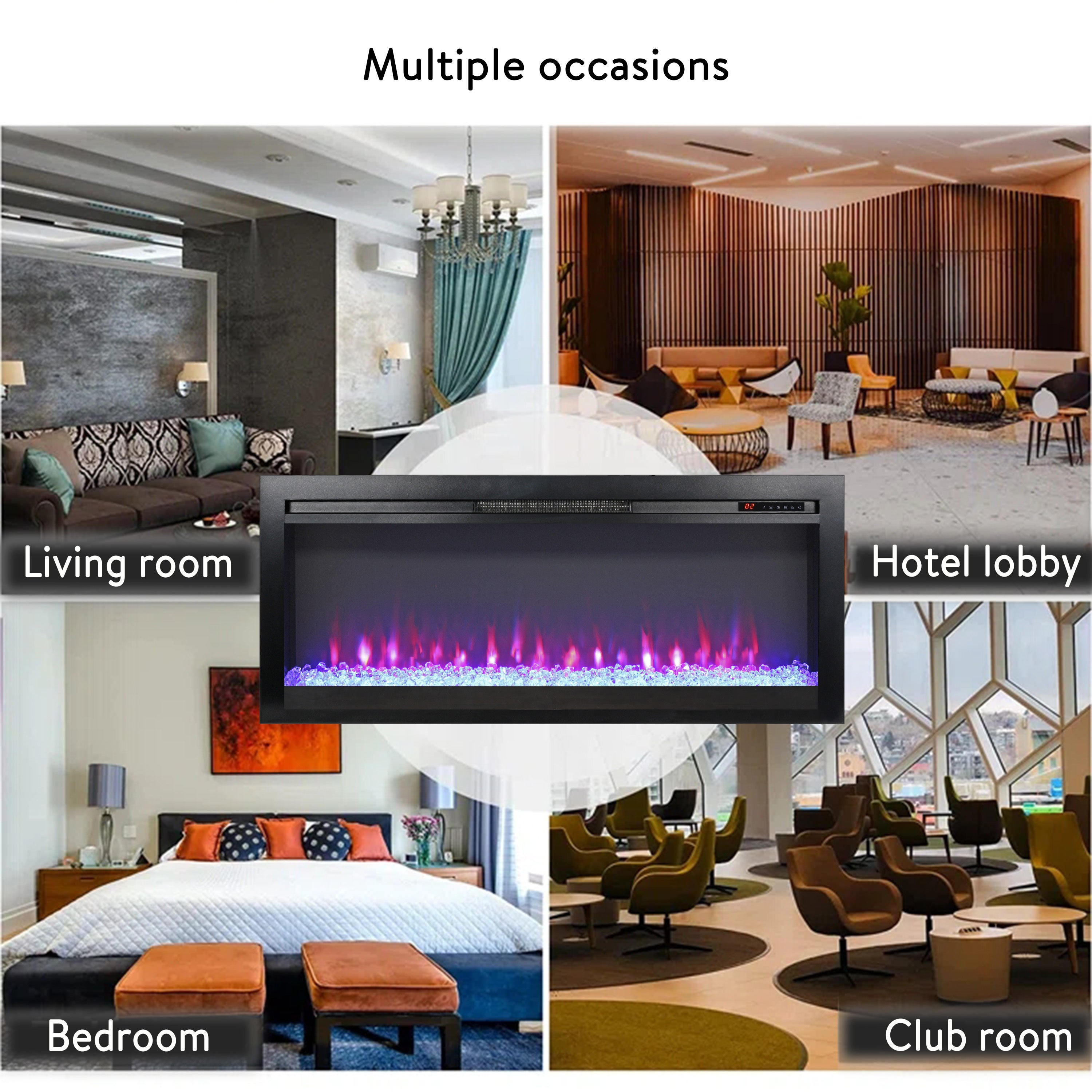 44 inch in wall recessed  electric fireplace with remote and multi color flame & emberbed, LED light heater - Grand Goldman Shop