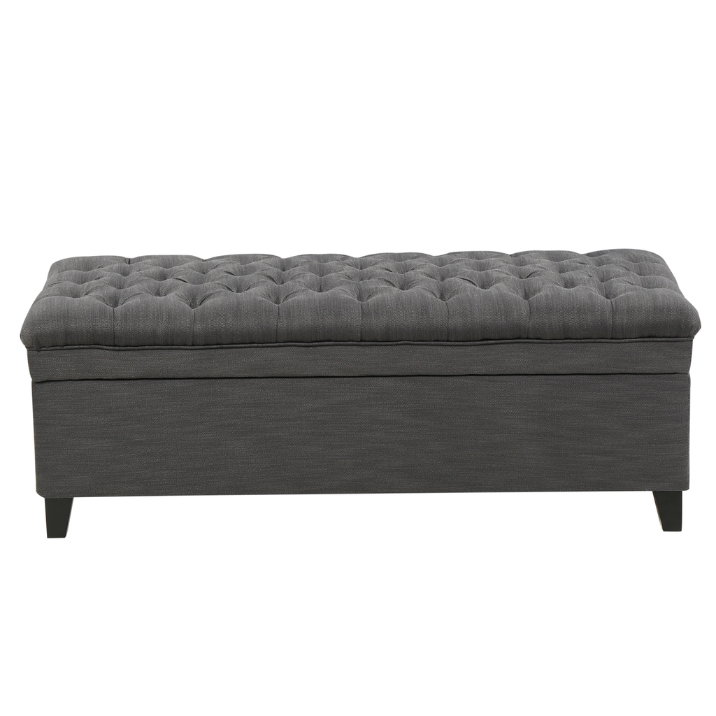 JULIANA Stylish Storage Ottoman with Extra Seating in Gray Fabric, 50x20.5x18.3 inches - Grand Goldman Shop