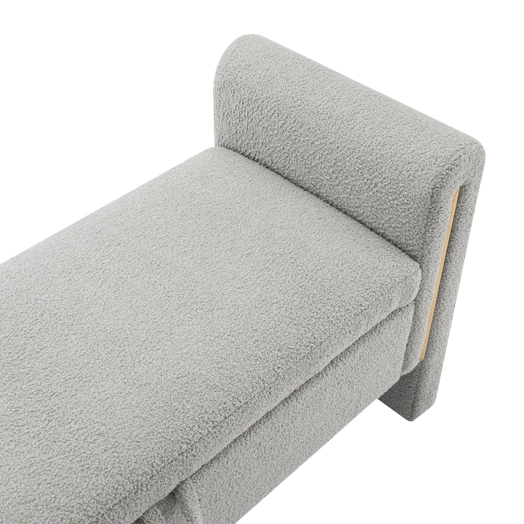 Modern Teddy Upholstered Storage Bench with Arms and Comfy Teddy Fabric in Grey - Grand Goldman Shop