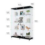 Glass Display Cabinet with 4 Shelves Extra Large, Curio Cabinets for Living Room, Bedroom, Office, Black Floor Standing Glass