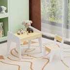 Kids Table Set with One Chair, Wooden Children Study Table, 2-8  Age Kids Funiture , White+Natural | Premium Home Decor - Gra