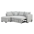 Modern L-shaped Sectional Pull Out Sofa Bed with USB Ports & Storage Ottoman, Gray Jacquard Fabric, 82.6' - Grand Goldman Shop