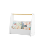 Kids Bookshelf with Wooden Handle, 2-Tier Front-Facing Toddler Bookcase, Portable Children's Book Storage Organizer for Bedro