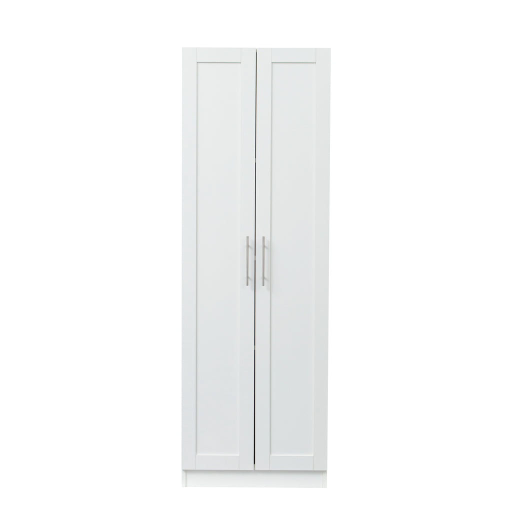High wardrobe and kitchen cabinet with 2 doors and 3 partitions to separate 4 storage spaces, White - Grand Goldman Shop
