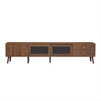76' Modern Minimal Glass-Doors TV Stand for TVs up to 85 Inches, Wood-Grain Entertainment Center with Storage Cabinets, TV Media Console Table for Living Room, Bedroom - Grand Goldman Shop