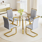Modern minimalist style circular transparent tempered glass table, tempered glass tabletop, golden metal legs, suitable for kitchen, dining room, and living room, 42 '* 42' * 29.5 '1123r - Grand Goldman Shop