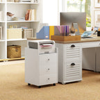 HOMCOM 3 Drawer Home Office Storage Cabinet, Office Drawer on Wheels with Removable Tray, Under Desk Printer Stand with Stora