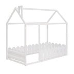 {Slats are not included}Twin Size Wood Bed House Bed Frame with Fence,for Kids,Teens, Girls,Boys {White}{OLD SKU:WF194274AAK} - Grand Goldman Shop