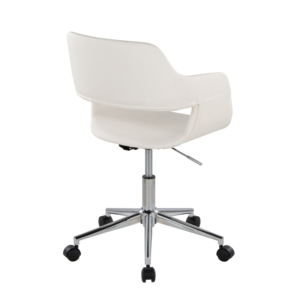 Contemporary Task Chair in Chrome Metal and White Faux Leather - Grand Goldman