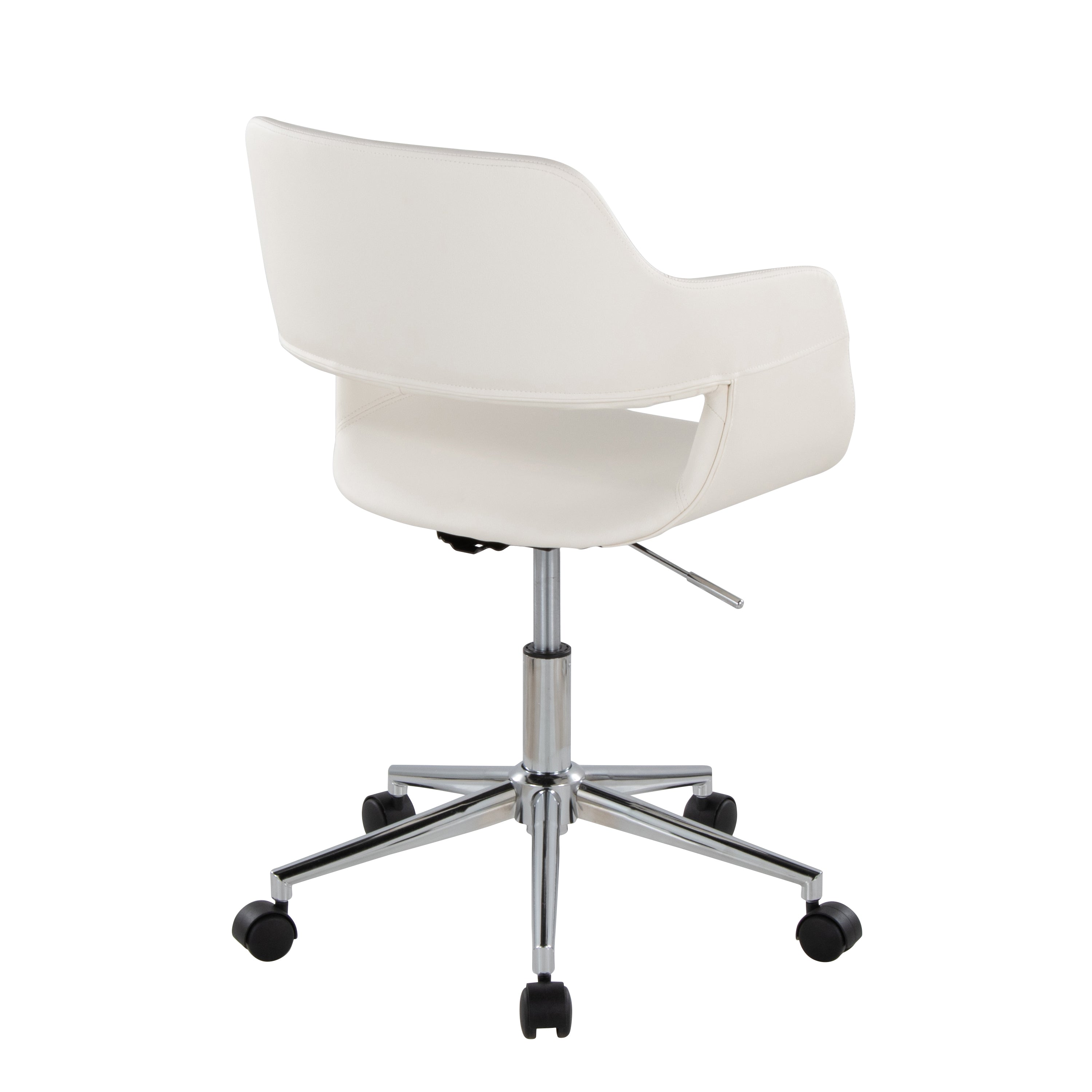 Contemporary Task Chair in Chrome Metal and White Faux Leather - Grand Goldman