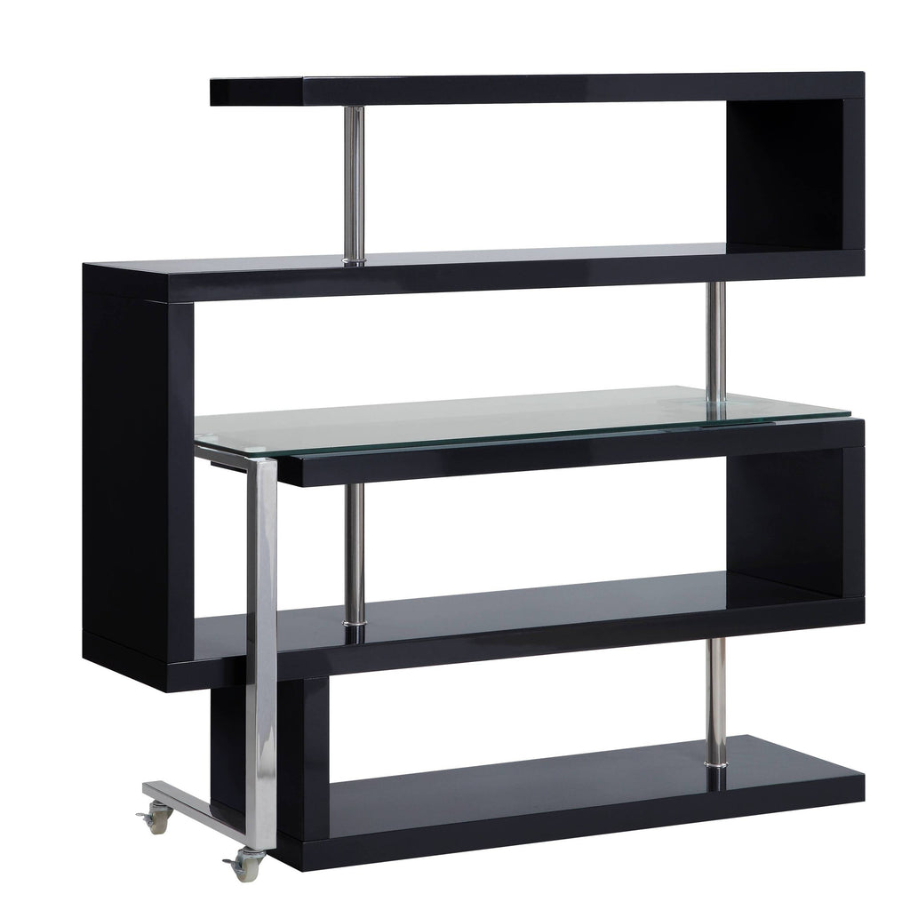 Buck II Clear Glass, Chrome & Black High Gloss Finish Writing Desk W/Bookshelf - Grand Goldman