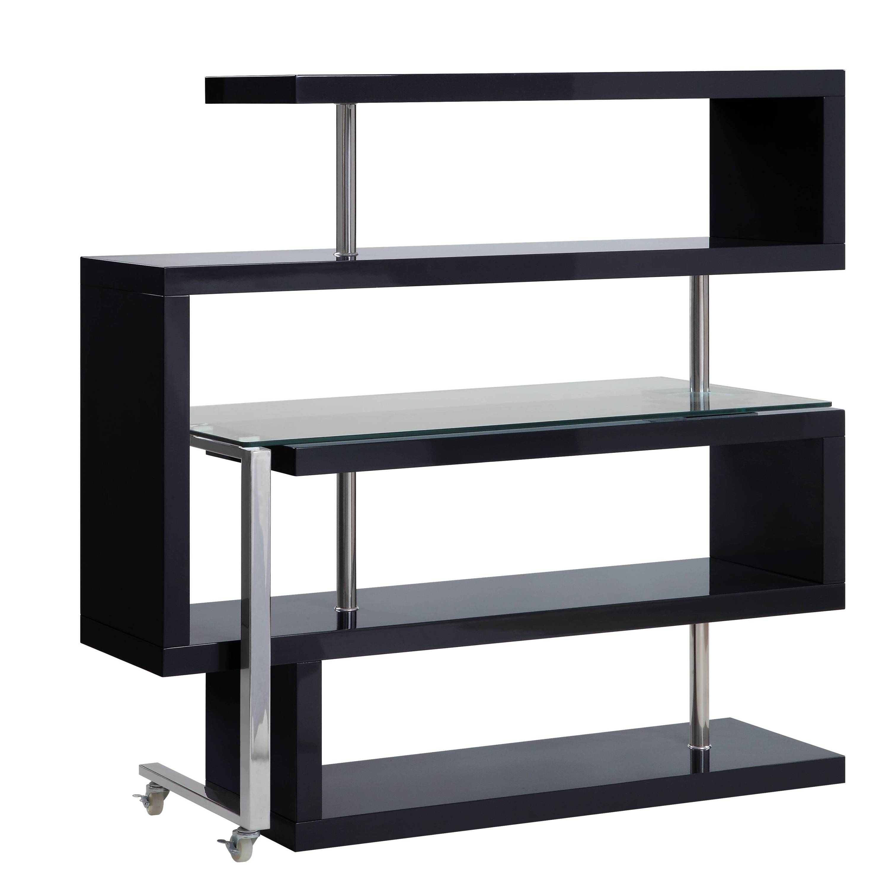 Buck II Clear Glass, Chrome & Black High Gloss Finish Writing Desk W/Bookshelf - Grand Goldman