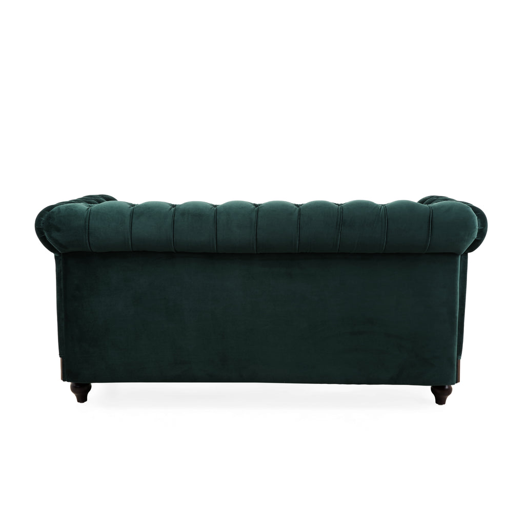 VIVALUX Chesterfield Velvet Loveseat Sofa 2-Person Rolled Arm Upholstered Couch Forest Green 59.44' - Grand Goldman Shop