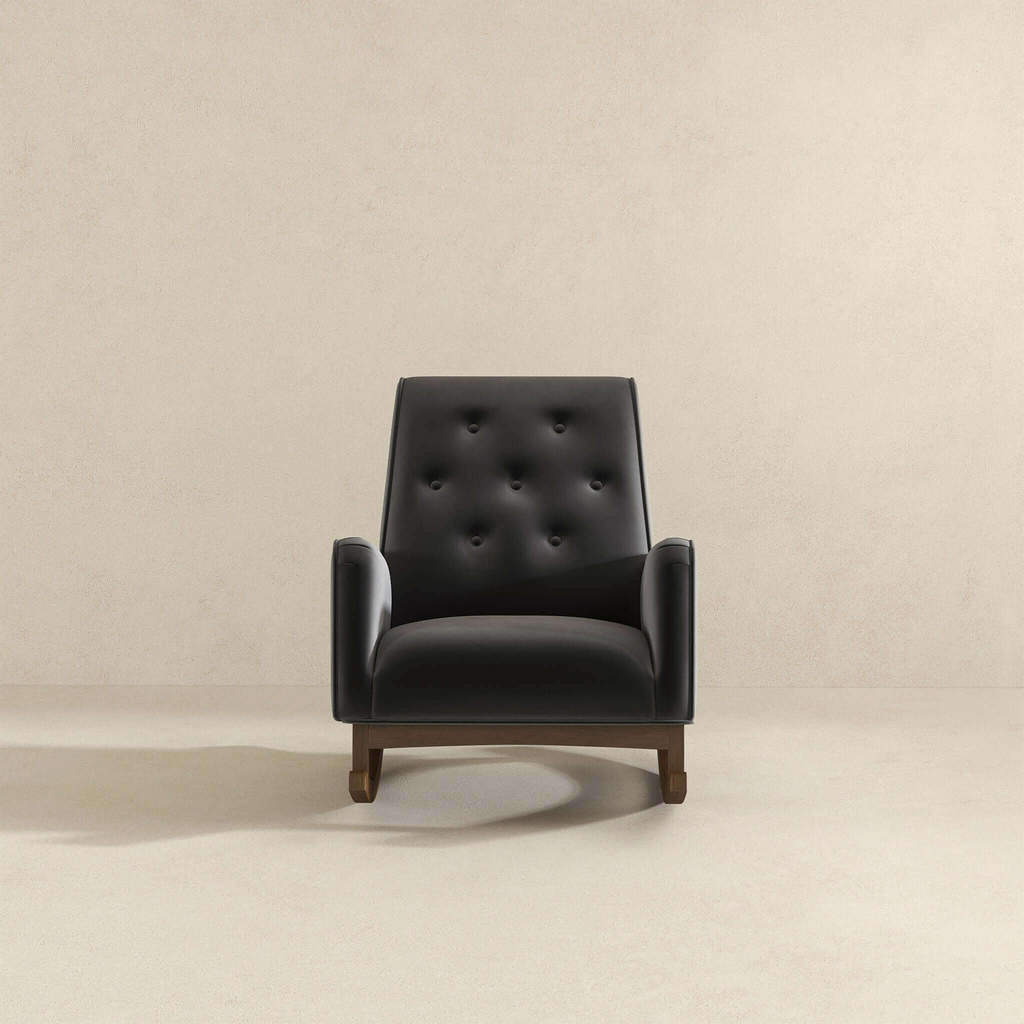 Elegant Style Demetrius Dark Grey Fabric Rocking Chair with Solid Wood Frame for Living Room and Nursery 36.6'H x 27.5'W x 39'D for Living Room Bedroom Reading - Grand Goldman Shop