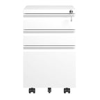 White Mobile 3-Drawer File Cabinet with Lock, Metal Organizer for Home Office, Fully Assembled - Grand Goldman