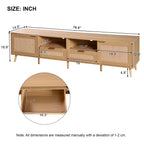 Modern Farmhouse Rattan TV Stand for TVs up to 85'', Solid Wood Legs, Media Console with MDF Board, Living Room Entertainment Center in Wood Finish - Grand Goldman Shop