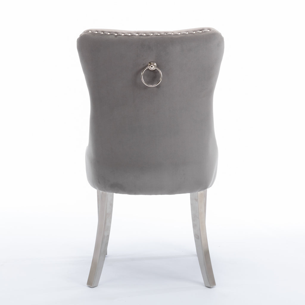 A&A Furniture,Nikki Collection Modern, High-end Tufted Solid Wood Contemporary Velvet Upholstered Dining Chair with Chrome Stainless Steel Plating Legs,Nailhead Trim,Set of 2,Gray and Chrome, SW1701GY - Grand Goldman Shop
