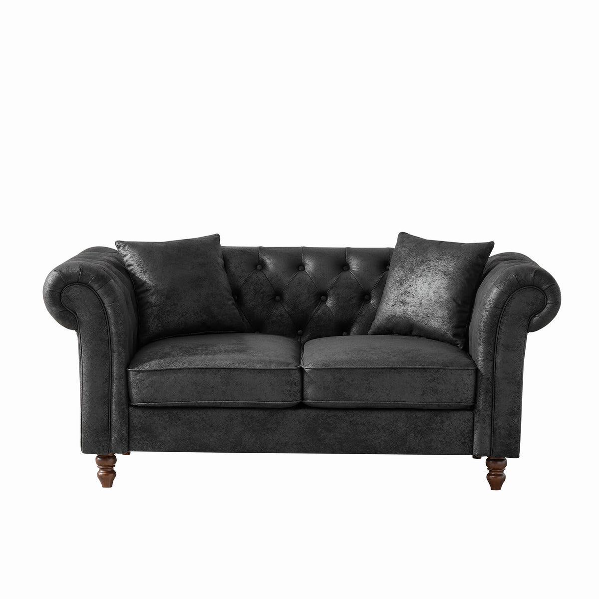 Chesterfield Faux Leather Sofa, High-tech Fabric Roll Armrest, Black, 66' - Grand Goldman Shop