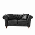 Chesterfield Faux Leather Sofa, High-tech Fabric Roll Armrest, Black, 66' - Grand Goldman Shop