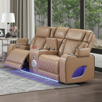 Fortuner Power Reclining 2Pc Living Room Set in Caramel Faux Leather with LED Lights, Massage Function, Bluetooth Speakers and Wireless Charging - Grand Goldman Shop