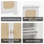 Rattan Decorated Sideboard Buffet Storage Liquor Cabinet, White Particle Board & MDF, 31.10 x 14.96 x 34.25 inches - Grand Goldman Shop