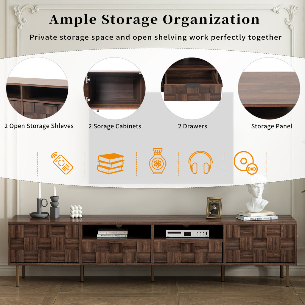 Mid Century TV Stand with 2 Drawers in Dark Brown, Media Console Table for TVs up to 85'', Made of Particle Board and MDF, 78.7'' x 15.7'' x 17.7'' - Grand Goldman Shop