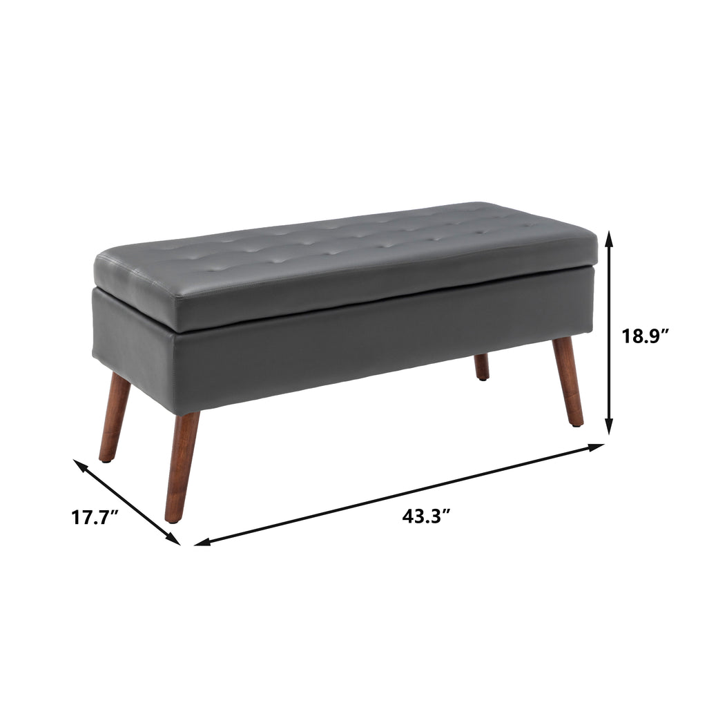 Storage Bench with Storage Bench for Bedroom End of Bed Bench Foot of Bed Bench Entryway Bench Storage Ottoman Bench 43.3' W x 17.7' Dark Grey Leather Bench - Grand Goldman Shop