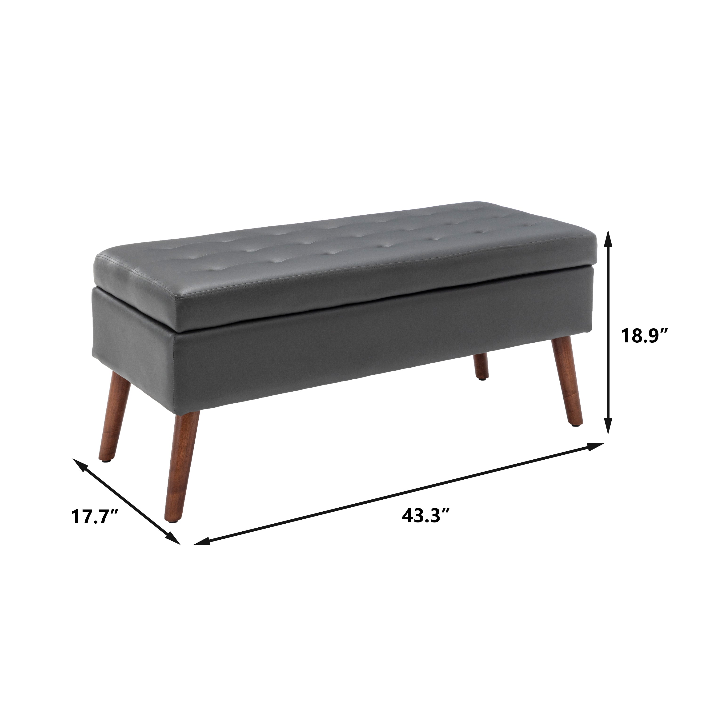 Storage Bench with Storage Bench for Bedroom End of Bed Bench Foot of Bed Bench Entryway Bench Storage Ottoman Bench 43.3' W x 17.7' Dark Grey Leather Bench - Grand Goldman Shop