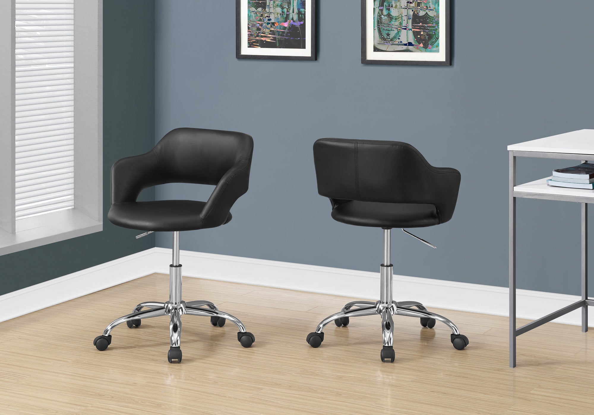 Office Chair, Adjustable Height, Swivel, Ergonomic, Armrests, Computer Desk, Work, Black Leather Look, Chrome Metal, Contempo