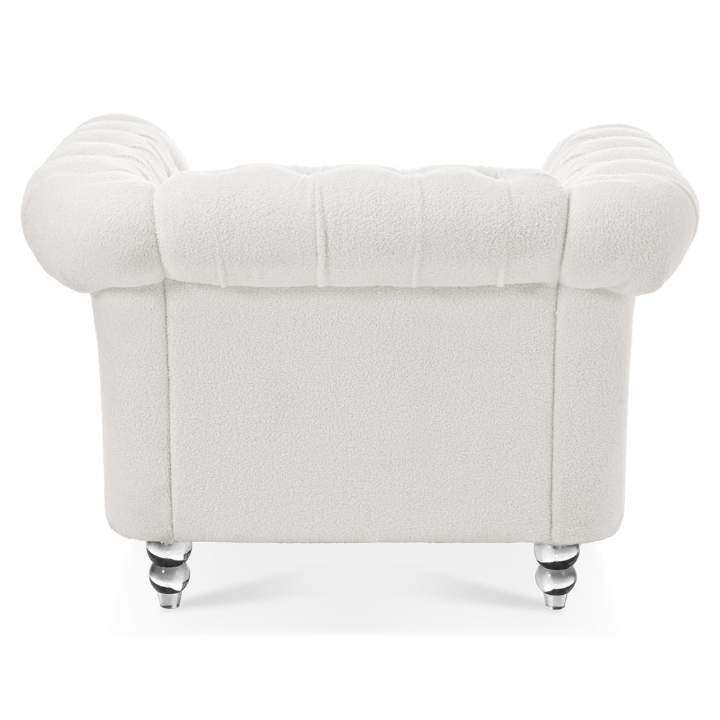 Modern Teddy Velvet 1 Seater Sofa for Living Room, White, Acrylic Legs, 38.98'W x 32.09'D x 28.35'H - Grand Goldman Shop