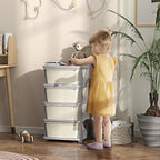 Qaba 4 Tier Kids Storage Unit, 4 Drawer Chest Toy Organizer Plastic Bins for Kids Bedroom Nursery Kindergarten Living Room fo