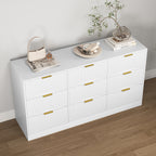 White 9 Drawer Dresser, 63' Large Deep Chest of Drawers, Wooden Dresser Storage Cabinet with 9 Drawers for Bedroom, Long Dressers for Living Room, Hallway, Drawer panel with wavy patterns - Grand Goldman Shop