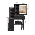 Modern Vanity Desk with 3 LED Lighting Modes, 4 Drawers, Open Shelves, Hair Dryer Holder & Power Socket, Black MDF Dressing Table Set with Chair - Grand Goldman Shop