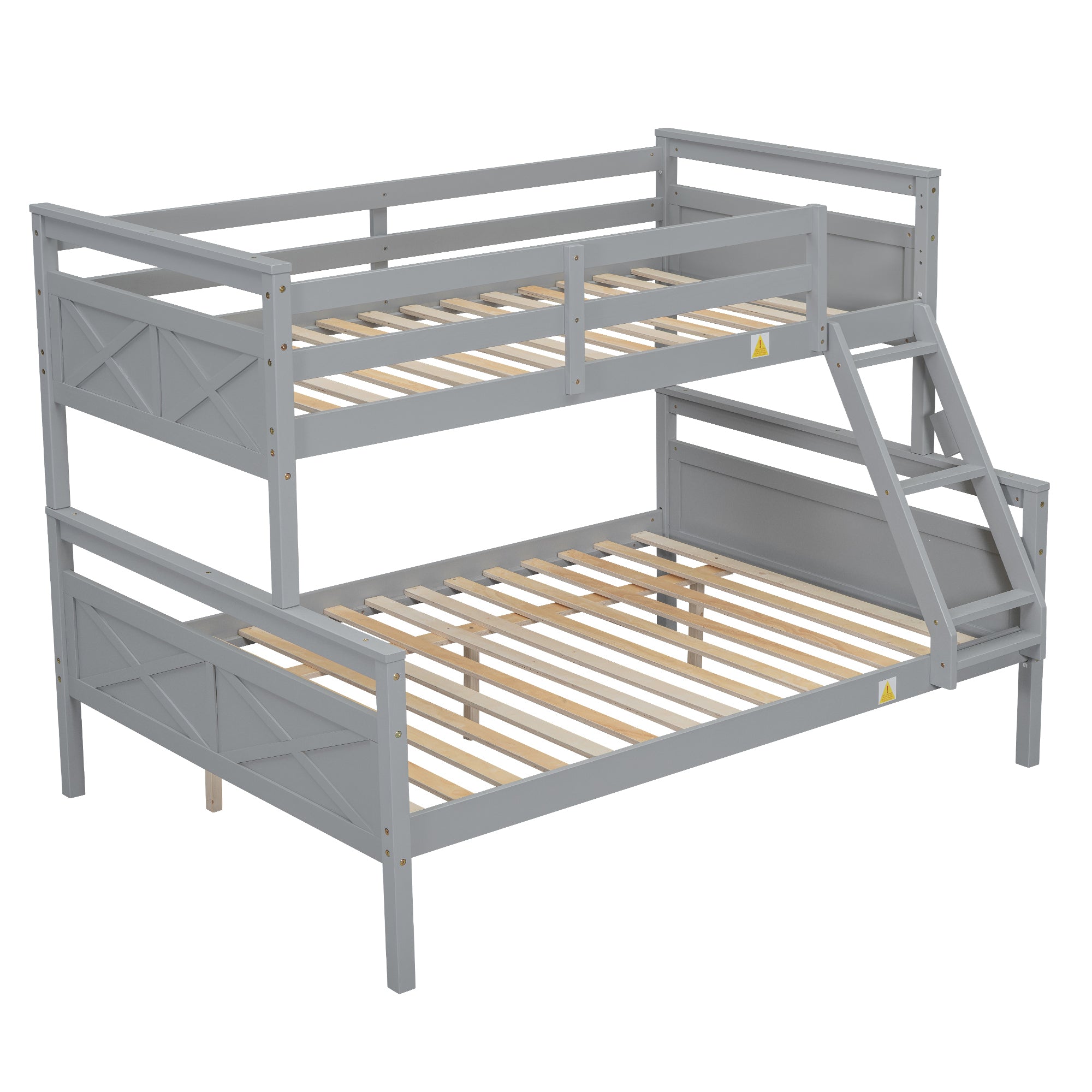 Gray Twin over Full Bunk Bed with Ladder and Safety Guardrail, Pine Wood and MDF, 79.3''L x 57.1''W x 61.3''H - Grand Goldman Shop