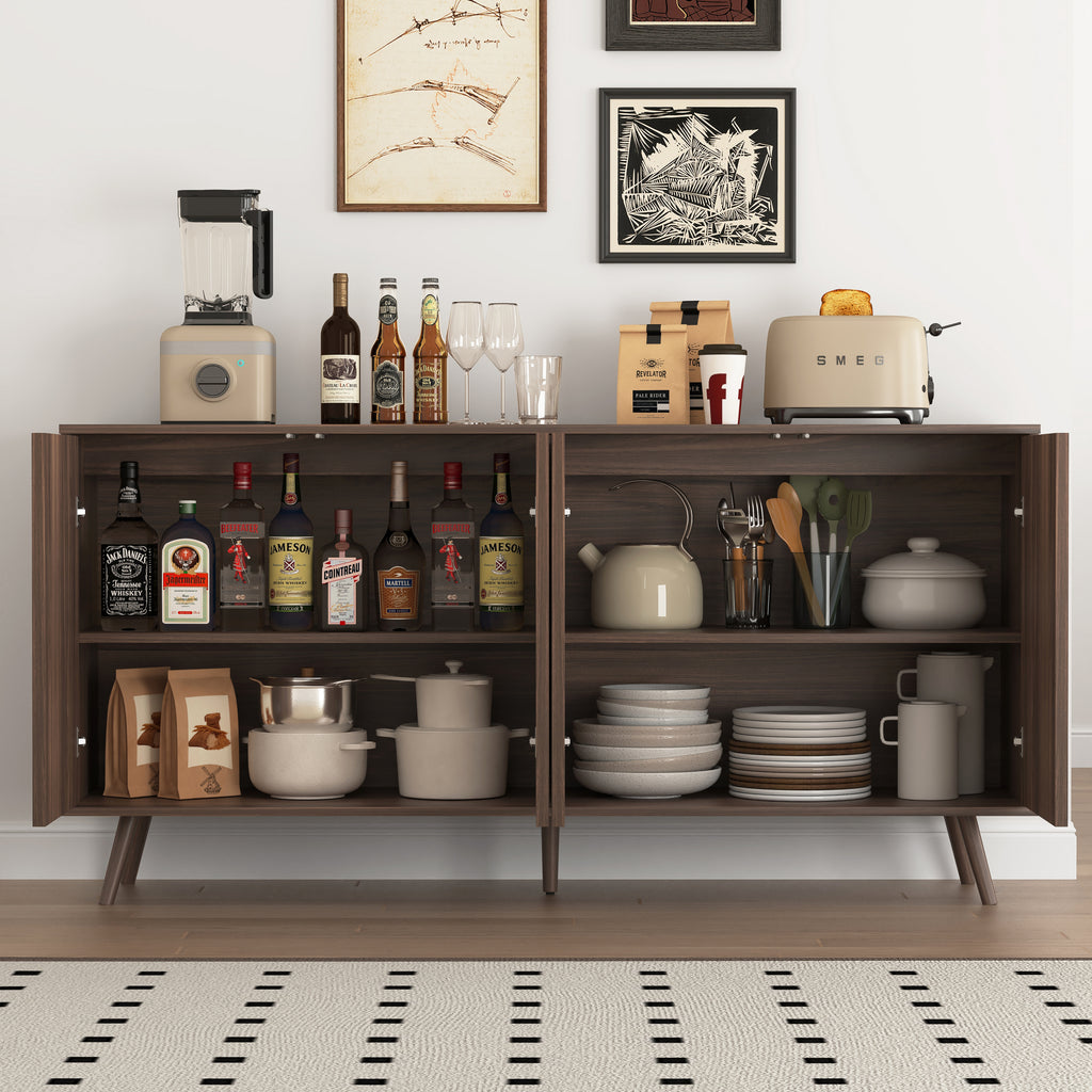 Sideboard Buffet Cabinet with Storage, Long Sideboard Storage Cabinet with 4 Doors, Wood Credenza Console Coffee Bar Cabinets with Adjustable Shelves for Living Room Kitchen Dining Room Walnut - Grand Goldman Shop