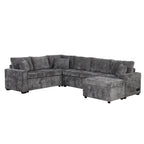 Modern Sectional Sofa Pull-out Sleeper with Storage Ottoman, USB Charging, Grey Tweed Chenille, 112.2' - Grand Goldman Shop