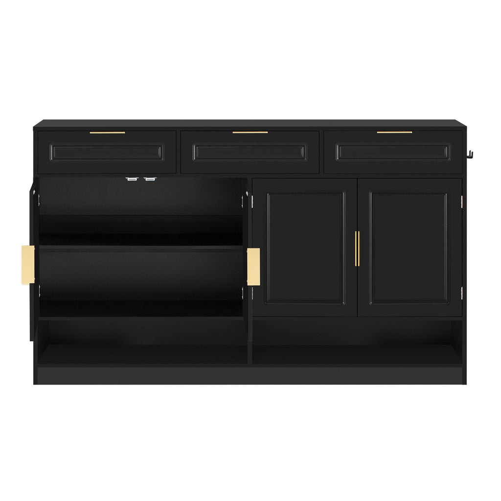 U-Style Farmhouse Sideboard with 3 Drawers & 4 Doors,59.1' Multi-Functional Storage Buffet with Adjustable Shelf and Open Storage Compartments, Suitable for Dining Room, Living Room, Entryway. - Grand Goldman Shop