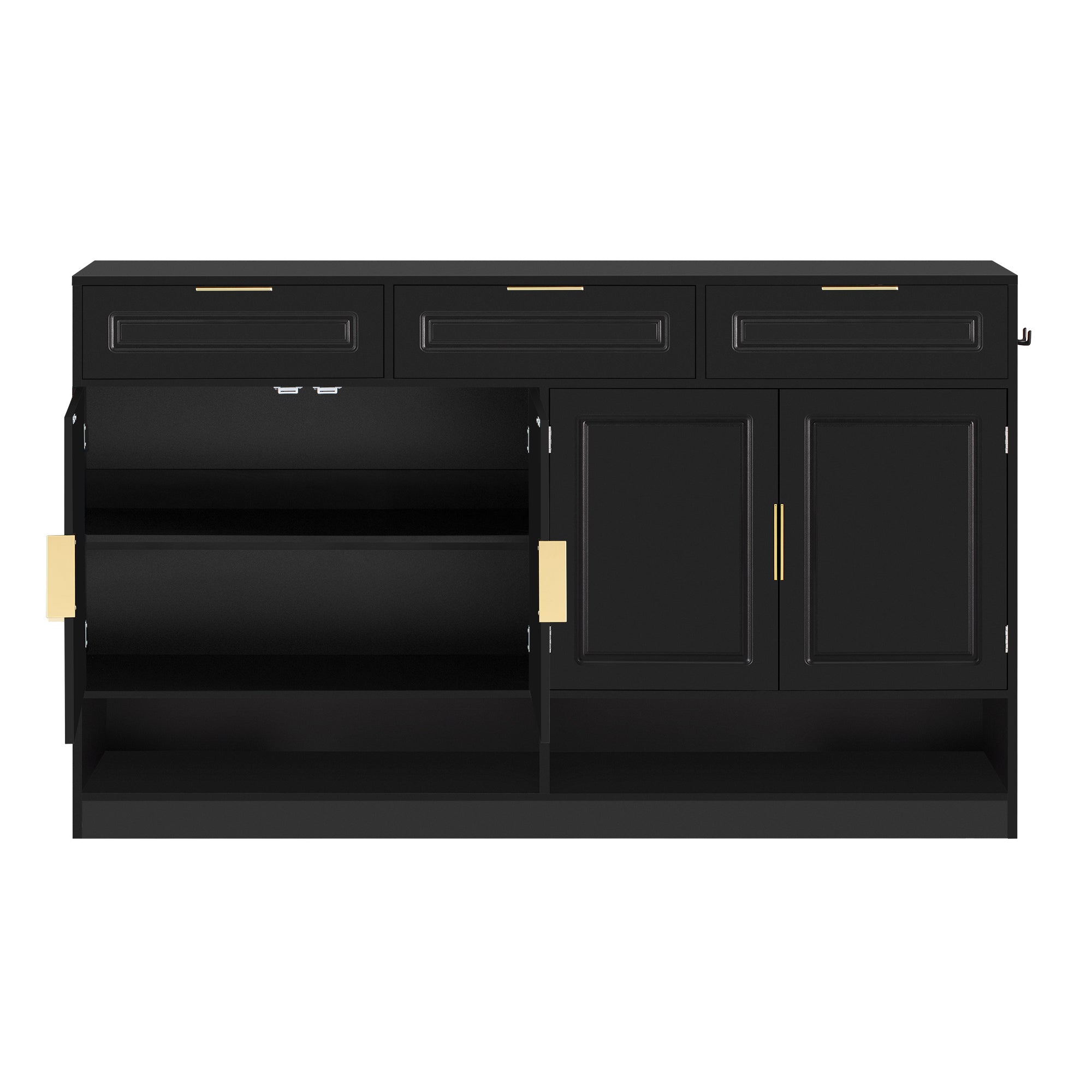 U-Style Farmhouse Sideboard with 3 Drawers & 4 Doors,59.1' Multi-Functional Storage Buffet with Adjustable Shelf and Open Storage Compartments, Suitable for Dining Room, Living Room, Entryway. - Grand Goldman Shop