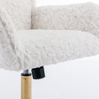 A&A Furniture Artificial Rabbit Hair Office Chair with Golden Metal Base, Adjustable Swivel Vanity Chair, Beige Velvet - Gran