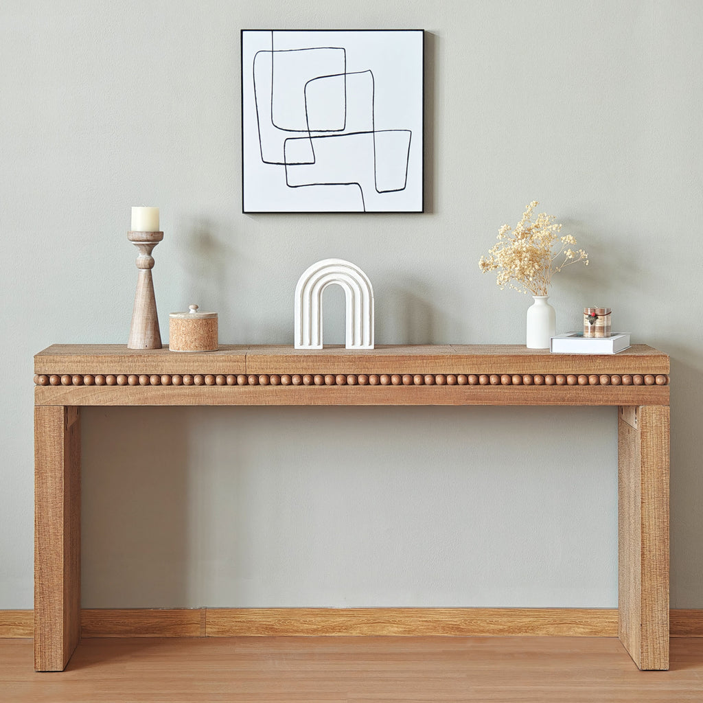 Rustic Manufactured Wood Console Table with Beaded Accent, 64L x 14W x 32H - Grand Goldman Shop