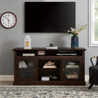 Modern TV Stand for up to 65 Inch TVs, Entertainment Center Farmhouse TV Cabinet Media Console Table with Glass Doors for Living Room, Brown 60'W*15.75'D*29'H - Grand Goldman Shop