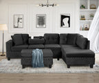 Modern Sectional Sofa with Storage Ottoman, L-Shape Couch with 2 Pillows and Cup Holders, Black Velvet, 105' - Grand Goldman Shop