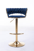 Set of 2  Bar Stools,with Chrome Footrest and Base Swivel Height Adjustable Mechanical Lifting Velvet + Golden Leg Simple Bar Stool-BLUE - Grand Goldman Shop