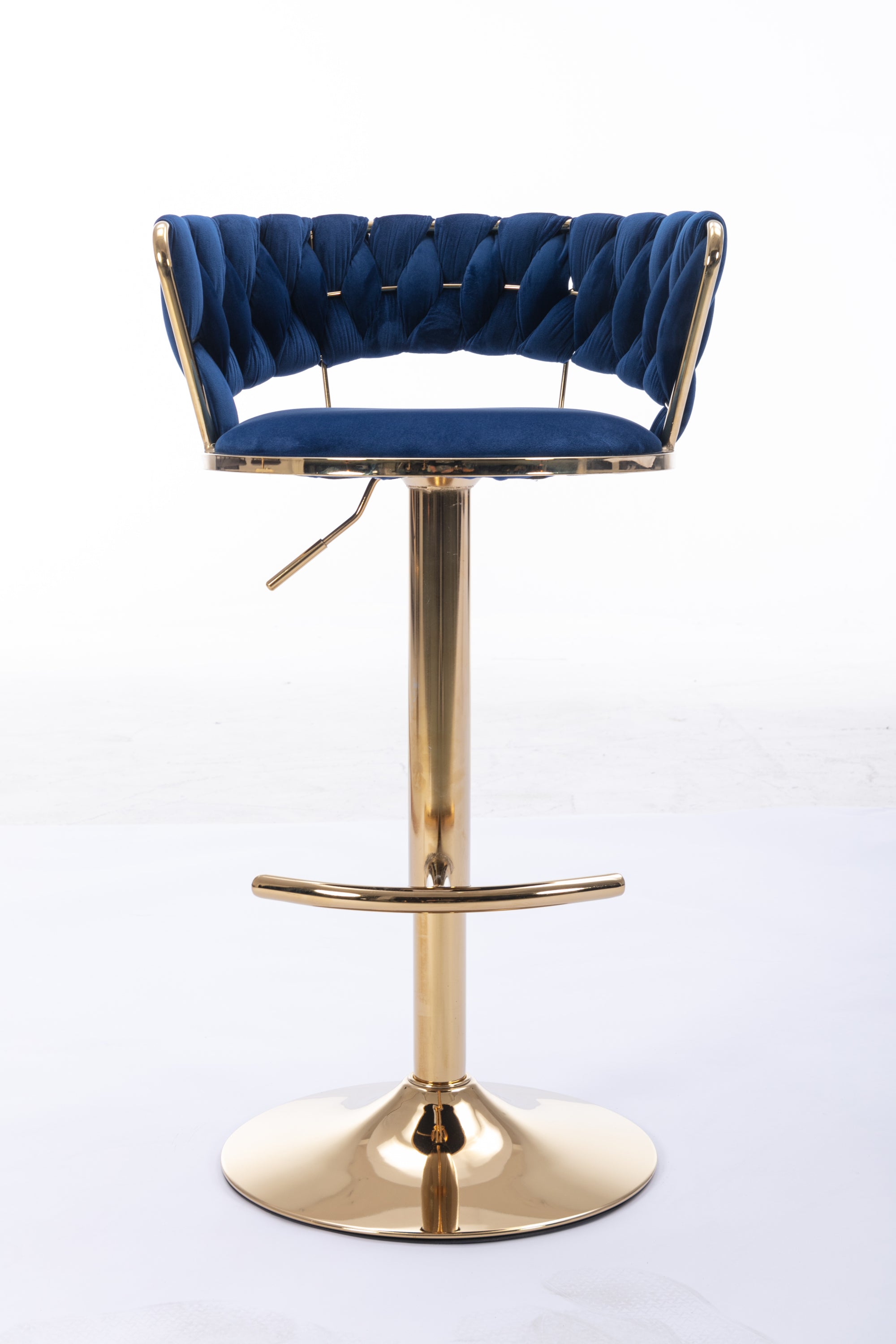 Set of 2  Bar Stools,with Chrome Footrest and Base Swivel Height Adjustable Mechanical Lifting Velvet + Golden Leg Simple Bar Stool-BLUE - Grand Goldman Shop
