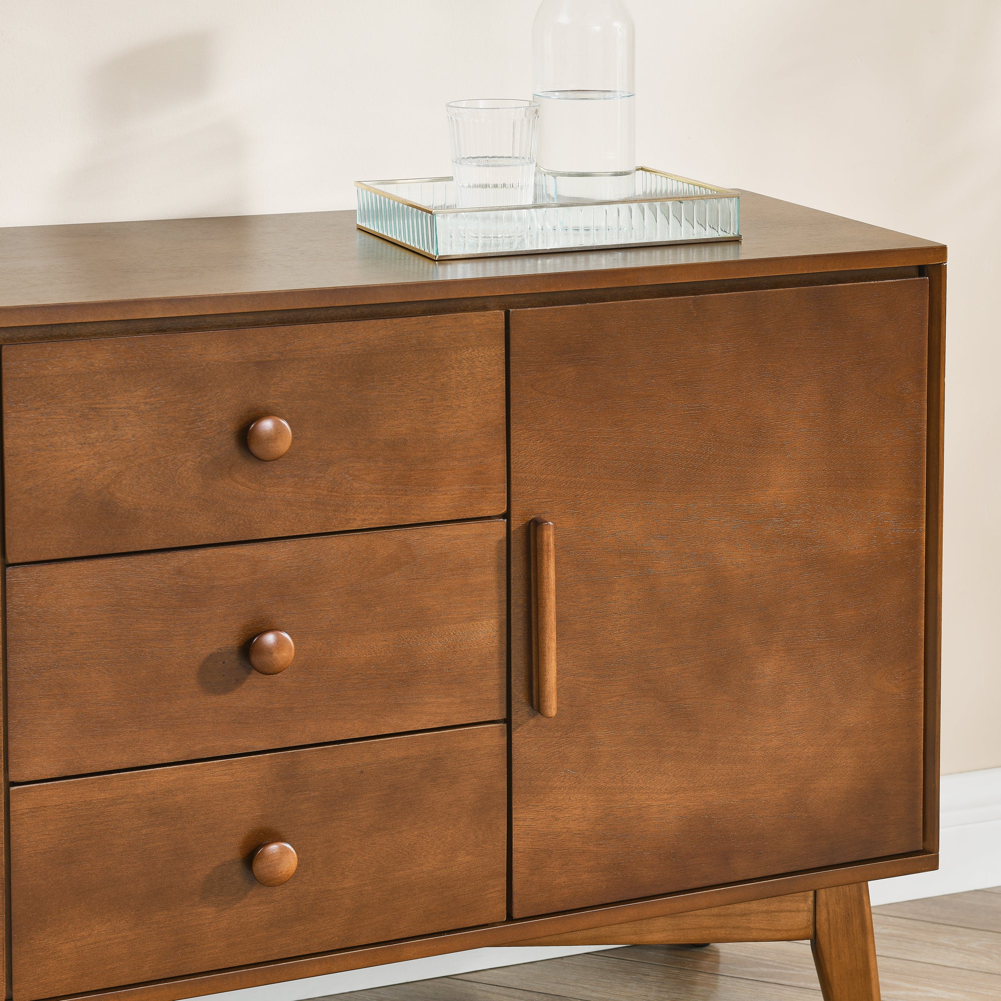 47.3' Mid Century Modern Sideboard Buffet Cabinet with Storage, Storage Cabinet with 2 Doors and 3 Drawers for Kitchen Dining Living Room, Accent Console Table, Walnut - Grand Goldman Shop